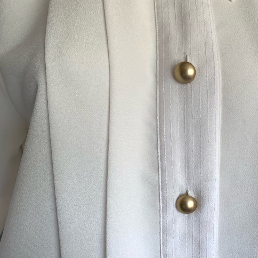 v i n t a g e :: Elegant Pleated Pinstripe Cufflink Satin Blouse - Picture 4 of 13